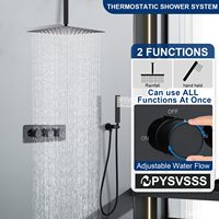 Ensemble de robinets thermostatiques à double fonction, système de douche mural, douchettes à jet de pluie, finition laiton brossé, céramique, 12 pouces