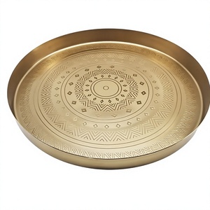 Handmade Engraved Round Metal Decorative <b>Plate</b> with Spoon Classic Plant Pattern Gift Box Set Decorative Food Platter For Kitchen - Product Image 4
