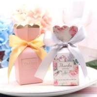 Boîte cadeau personnalisée en forme de bonbon avec feuille d'or, vente en gros, pour mariage, remerciement, emballage de bonbons, boîte en papier avec ruban