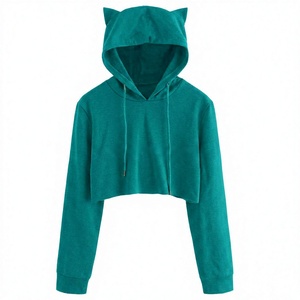 Wholesale Custom Women's 100% Cotton Hooded Pullover Sweatshirt KFHW05 Crop Top Girls Hoodie for Winter - Product Image 1