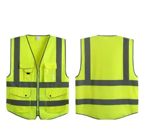 Chaqueta de seguridad personalizada, chaleco reflectante de visibilidad con cremallera frontal, con tiras reflectantes