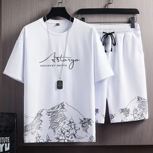 Set da <span class=keywords><strong>Uomo</strong></span> di Alta Qualità, Abbigliamento Streetwear Casual, Tuta Sportiva con T-shirt a Maniche Corte <span class=keywords><strong>e</strong></span> <span class=keywords><strong>Pantaloncini</strong></span>, Set 2 Pezzi - Product Image 1