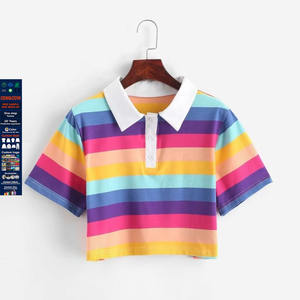 Nuovo arrivo t-shirt a righe arcobaleno personalizzate t-shirt da donna <span class=keywords><strong>Polo</strong></span> t-shirt a righe da donna t-shirt in cotone - Product Image 1