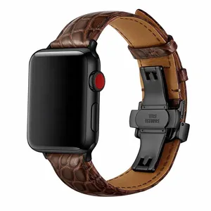 For Watch Strap Series 5 4 3 Bracelet 40/44mm For Iwatch Crocodile Genuine Leather Band with folding