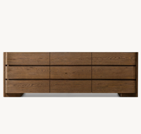 Ensemble de meubles de chambre à coucher de style américain en chêne naturel vieilli, commodes en bois à 9 tiroirs