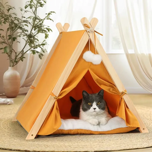Luxe Duurzame Opvouwbare Pet Tent Tipi Effen Patroon Multi-Color Kussen Houten Frame Indoor Outdoor Hond Kat Huis <span class=keywords><strong>Bed</strong></span> Doos - Product Image 1