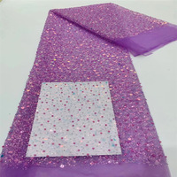 Vente en gros de sequnence multicolore broderie française dentelle perlée maille brillante tissu à paillettes de mariée africaine pour robe de mariée