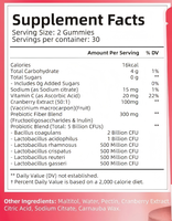 Gummies Probiotiques Véganes Sans Sucre pour Femmes Adultes 5 Milliards de UFC Multi-Souches Extrait de Canneberge Flore Féminine Santé Urinaire