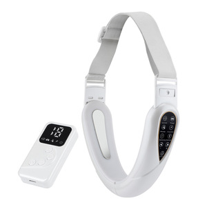 Face Neck Lifting Massager Rechargeable <b>Vibration</b> Double Chin Reduction Wrinkle Remover White And <b>Pink</b> - Product Image 2