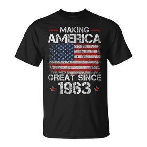 T-shirt rétro pour homme et femme pour le 60e anniversaire, avec la phrase « Making America Great Since 1963 » - Style promotionnel - Product Image 1