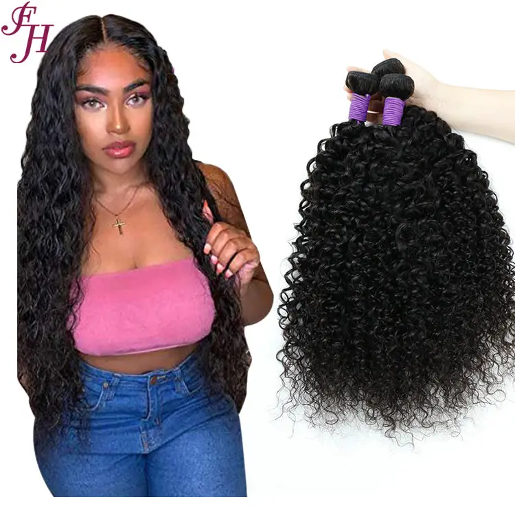 FH cheap cheveux humain 100% human real hair bundles raw hair extension deep curly bundle human hair from china