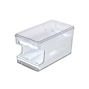 Conteneur de stockage de boissons double couche populaire en gros Organisateur d'oeufs de réfrigérateur transparent Couvercle rabattable