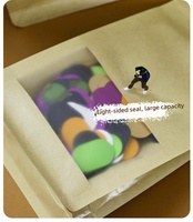 Sachets en papier kraft à huit soudures latérales avec fermeture éclair et fenêtre transparente, pochettes alimentaires verticales pour emballage de noix, thé, snacks, logo personnalisé