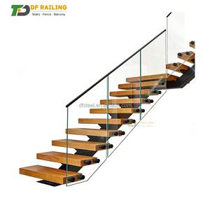 Escalier pliant en spirale droite DF au design moderne pour villa, escalier en <span class=keywords><strong>L</strong></span> durable avec garde-corps en verre ou en fil d'acier - Product Image 1