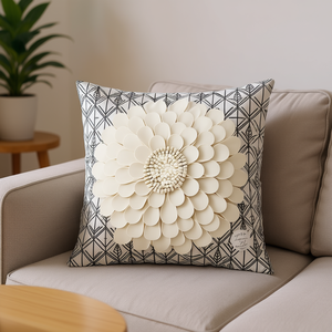 Funda de cojín cuadrada de 45 cm, color crema, con diseño geométrico de flores y hojas, 100% algodón, 3D, para decoración del hogar. - Product Image 2