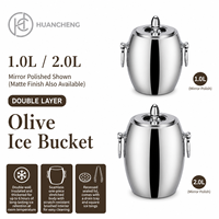Seau à glace en acier inoxydable HC Wholesale Olive Waist Ice Barrel, conteneur 1L-3L avec couvercle poli, refroidisseur à vin pour bar, OEM 5 pièces, pour bars et commerces de détail