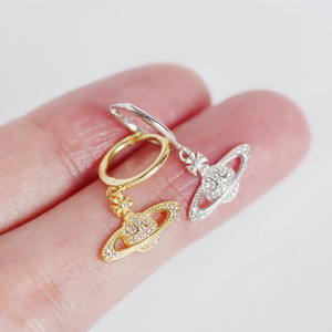 Moda lujo planeta S925 plata pura NIS viento Saturno con incrustaciones de circón curso apilado pendientes creativos - Product Image 6