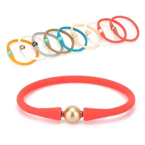 OEM ODM personalizzato colorato 18.5cm fatto a mano pulseras de silicona Bead sostituibile donna gomma siliconica braccialetti di perle d'acqua dolce