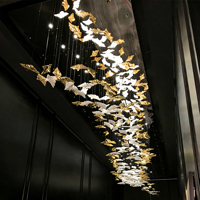 Lustre en cristal à plumes de feuille d'érable en verre chromé or réglable en hauteur DUOMEIJU, lampe suspendue LED pour hall d'hôtel et escaliers