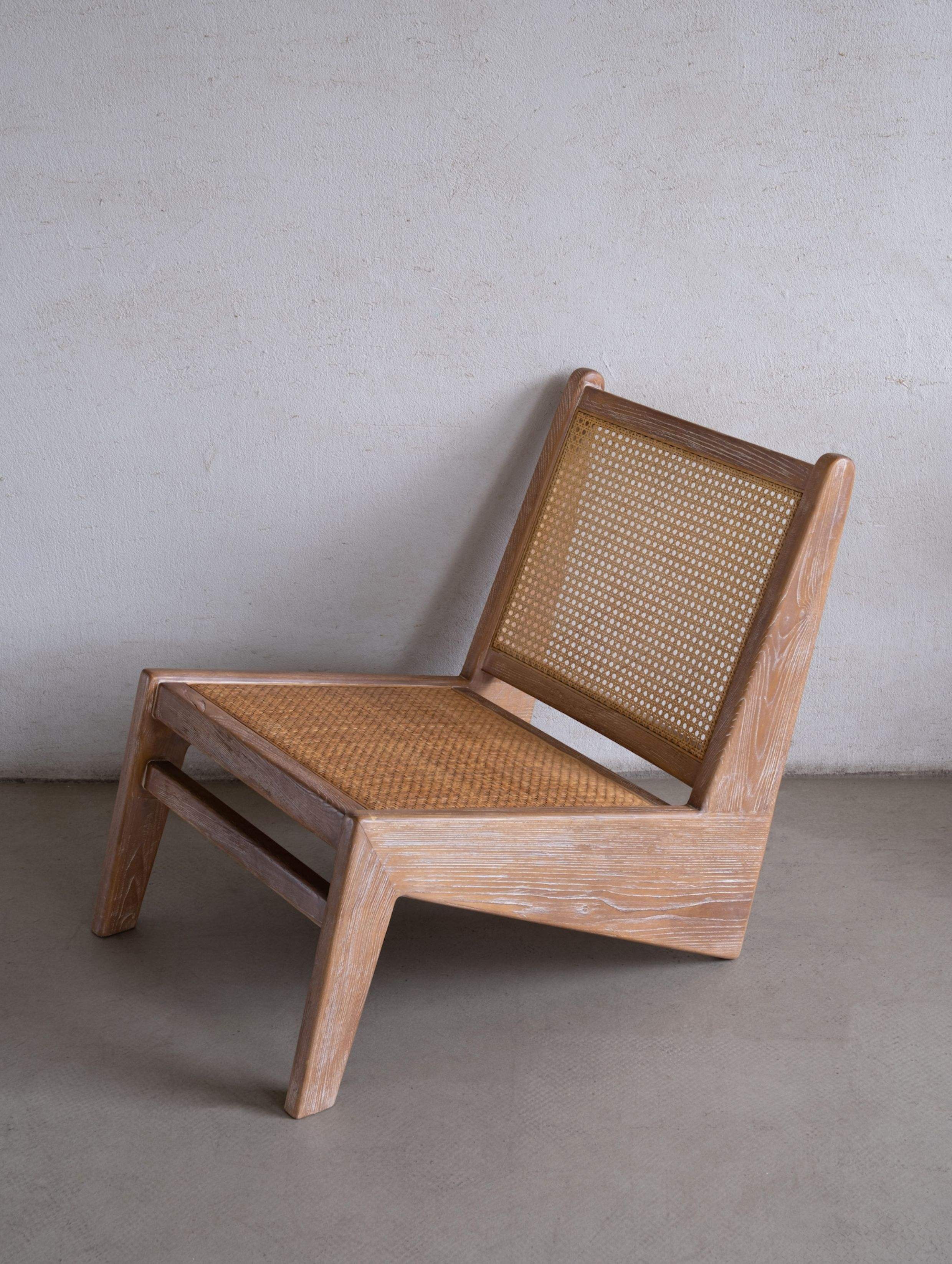 Fauteuil inclinable - Base en rotin véritable naturel et bois de frêne - Couleur vieillie