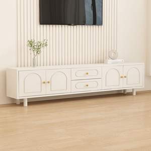 Mueble para TV color crema, estilo minimalista moderno con cajones de almacenamiento para sala de estar, diseño de pie para apartamento pequeño - Product Image 1