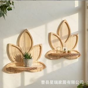 Solid Wood Wall Mounted <b>Shelf</b> Lotus Shape Decorative Storage <b>Rack</b> For Living Room Aromatherapy Display - Product Image 2