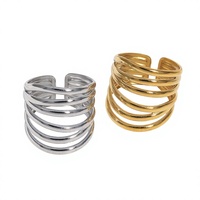 Grenzüberschreitender breiter Edelstahlring für Damen; Nicht verblassender, ausgehöhlter geometrischer Linien-Design-Ring im minimalistischen Cool-Girl-Stil