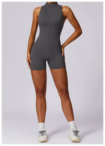 Front Zipper Backless One Piece <b>Bodysuit</b> Scrunch Butt Workout Athletic Sportswear Gym Shorts Fitness Racerback Yoga Jumpsuit - Product Image 2