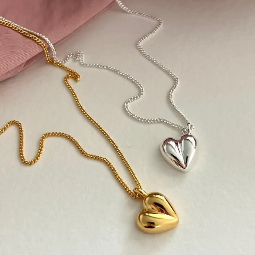 925 argent Sterling coeur amour chaîne or Vermeil pendentif tridimensionnel breloque amour coeur Zircon collier pour femmes cadeau