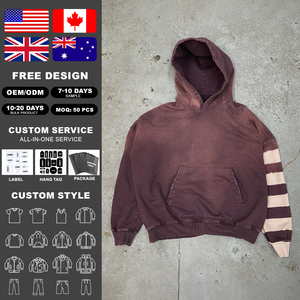Sweat à capuche surdimensionné personnalisé 100 % coton épais, style vintage délavé à l'acide, en molleton bouclette effet soleil, pour homme - Product Image 2
