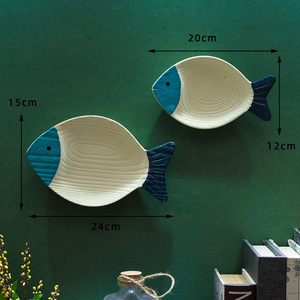 Decorazione da Parete in Legno Dipinto Stile Mediterraneo, Forma di Pesce, Ecologico, Bianco/Blu, Regalo Nautico per <span class=keywords><strong>la</strong></span> Casa - Product Image 5