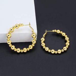 Boucles d'oreilles créoles JXX en plaqué or 24 carats pour femme, bijoux perlés, créoles plaquées or, vente en gros - Product Image 5