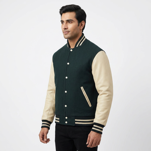 Veste universitaire pour homme de haute qualité 2024, tissu en laine fine, manches en cuir, patchwork personnalisé, broderie, style Letterman - Product Image 1