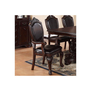 DB Gorgeous Mobilier de salle à manger en bois d'hévéa brun Ensemble formel de 2 chaises à accoudoirs Siège rembourré en similicuir pour le salon - Product Image 2