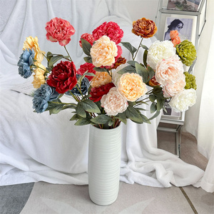 Vente en gros Centres de table Décoratif Longue Tige Bord Brûlé 3 Tête Fleur de Pivoine Artificielle pour Décoration de Mariage - Product Image 5