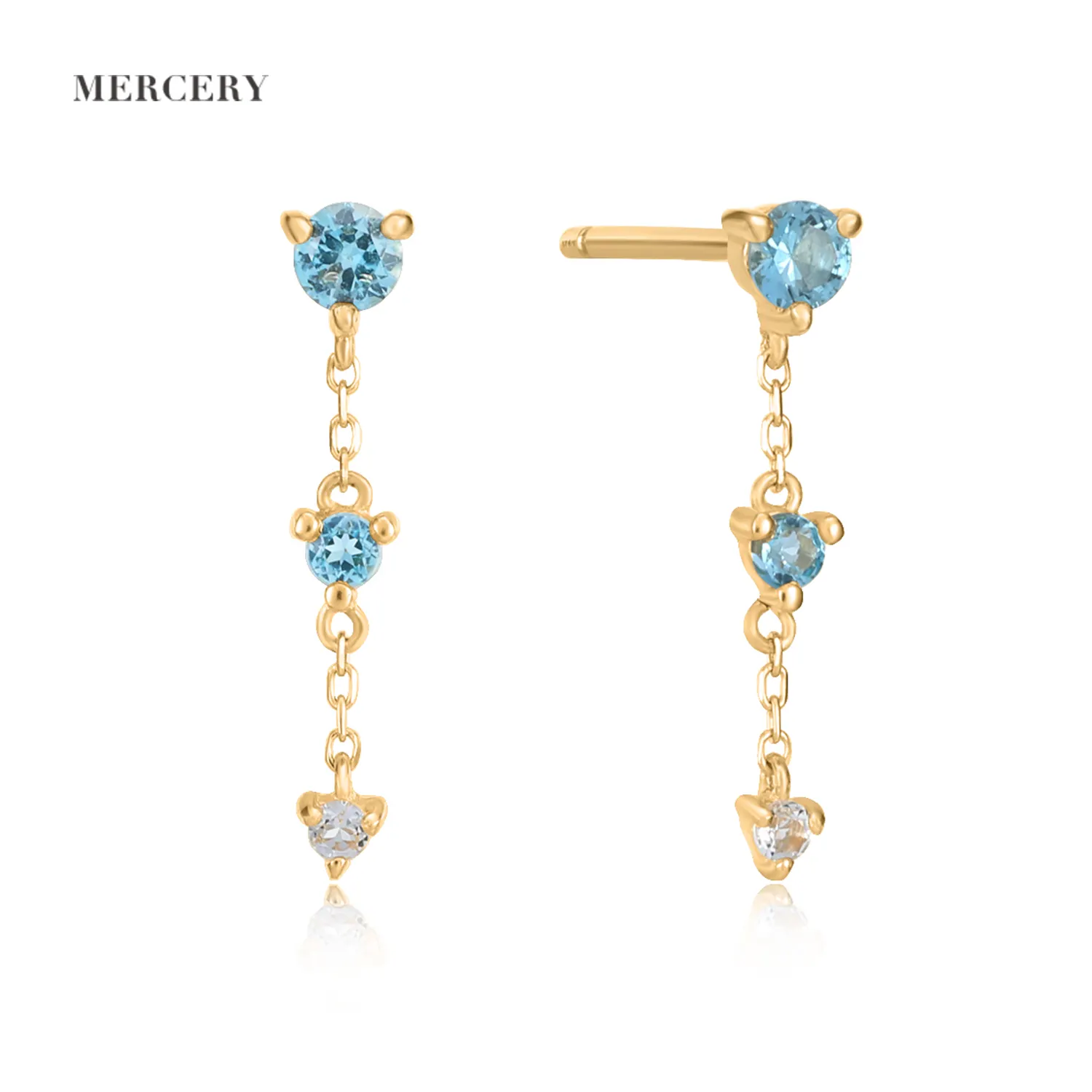 Mercery Tassels Gemstone Earrings Dainty 14K Gold Drop Earrings Charm Earring Blue Topaz Body Jewelry For Women