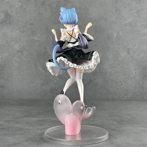 Figurine PVC Anime Fille Rem avec Oreilles <span class=keywords><strong>de</strong></span> Chat, Personnage <span class=keywords><strong>de</strong></span> Soubrette aux Cheveux Bleus Mignons, Base en Forme <span class=keywords><strong>de</strong></span> Cœur, Modèle <span class=keywords><strong>de</strong></span> Collection Non Officiel Fait par les Fans - Product Image 5