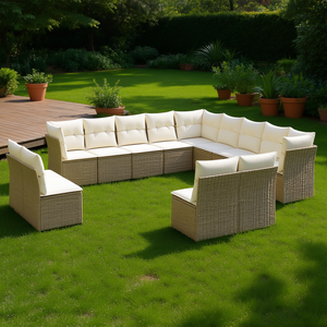 Conjunto de Sofá de Jardín de Ratán Beige con Cojines Color Crema, Diseño Contemporáneo para Exteriores, Muebles Duraderos - Product Image 2