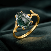 Cincin Batu Agate Hijau Alami Bentuk Ranting Berlapis Emas Perak S925 Dapat Diatur Ukurannya Terinspirasi Alam Hutan Boho Cincin Penyembuhan