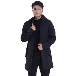 Último diseño moda elegante moderno <span class=keywords><strong>Trench</strong></span> hombres otoño elegante Unisex largo negro abrigo masculino con capucha - Product Image 4