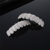 Ensemble de grillz dentaires de luxe plaqué or avec diamants et zircone cubique, style punk, pour femmes et hommes, bijoux corporels