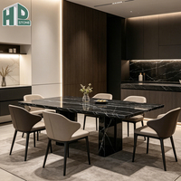 Table de salle à manger rectangulaire en marbre Nero Marquina noir poli, luxe moderne, directement de l'usine, pour cuisine, restaurant et hôtel