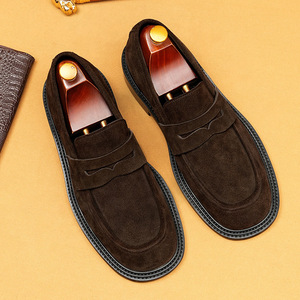 Zapatos de Vestir Negros de Ante Sintético para Hombre, con Punta Cuadrada, Sin Cordones, para Todas las Temporadas, Color Sólido, Suela de Goma, Envío Directo - Product Image 5