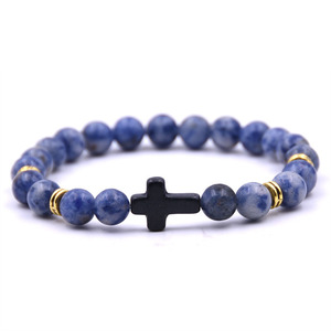 Bracciale in Pietra Vulcanica e Occhio di Tigre con <span class=keywords><strong>Croce</strong></span> <span class=keywords><strong>Nera</strong></span> e Cordino Elastico Accessorio Religioso Cristiano di Tendenza - Product Image 4