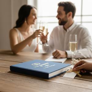 Livre de planification de mariage personnalisé bleu et organisateur, reliure en lin, <span class=keywords><strong>cadeau</strong></span> de fiançailles pour les couples nouvellement fiancés - Product Image 3