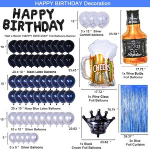Decoraciones para fiesta de <span class=keywords><strong>feliz</strong></span> <span class=keywords><strong>cumpleaños</strong></span> en negro y azul con cortinas con flecos de aluminio para hombres y mujeres para ocasiones de graduación de Halloween - Product Image 2