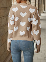 Pull-over col rond jacquard cœur pour femme, style décontracté et ample, idéal pour la Saint-Valentin, tenue d'automne/hiver pour rendez-vous, personnalisable ODM/OEM