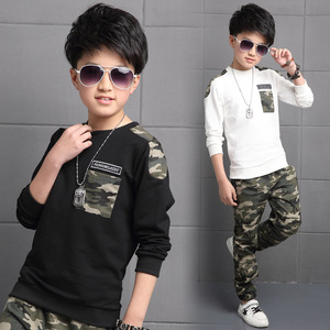 Yeni sonbahar moda kamuflaj çocuklar giyim setleri gençler çocuk Boy askeri üniforma giysi iki parça bir takım pamuk bebek mektup