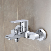 Mitigeur de bain et douche mural en laiton massif chromé poli, monocommande avec inverseur extractible, eau chaude et froide, pour baignoire apparente, avec cartouche céramique