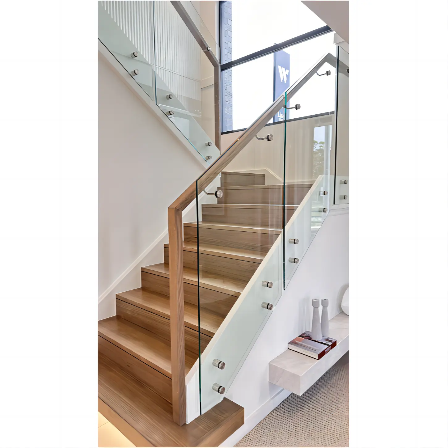 Escalier intérieur en bois de chêne massif marches d'escalier escalier avec garde-corps en verre